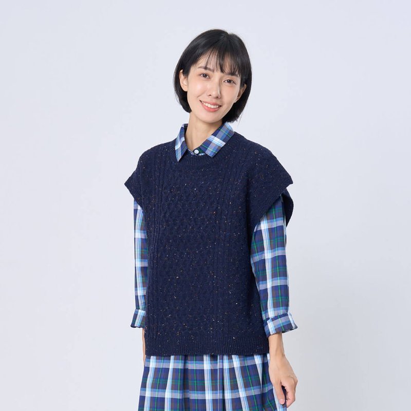 Kate Pullover Crew Neck Knit Vest /Navy - สเวตเตอร์ผู้หญิง - ขนแกะ สีน้ำเงิน