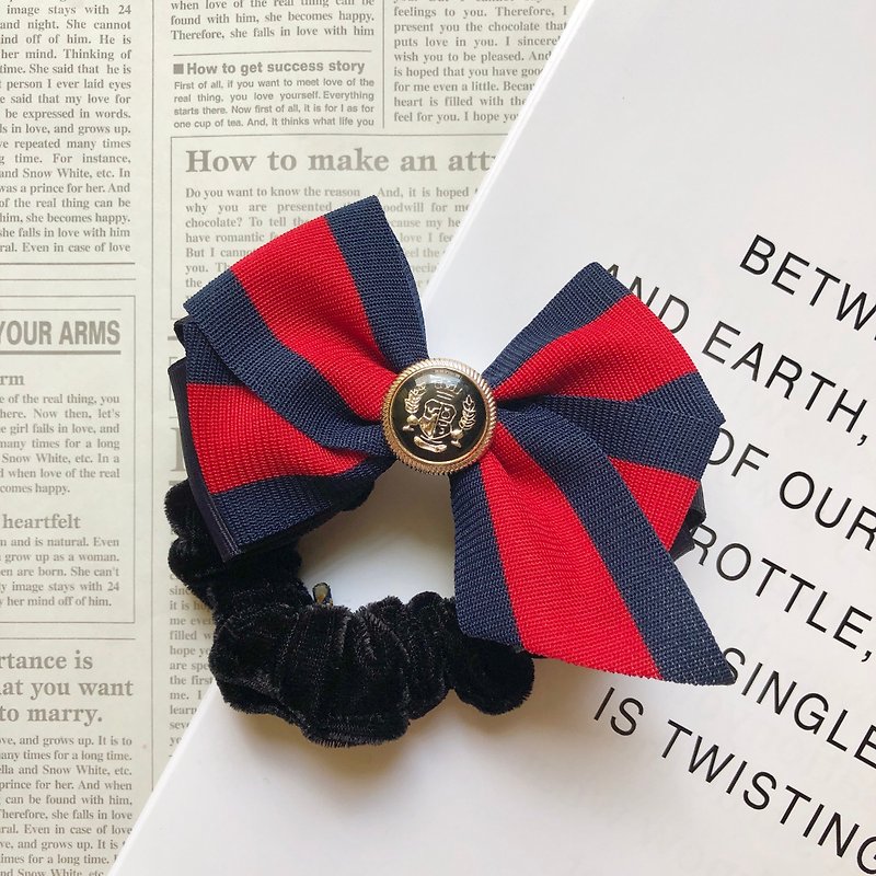 Striped bow large intestine ring / red and blue - Hair Accessories - Other Materials 