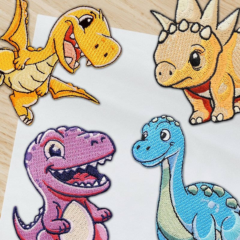 Embroidered Fabric Patches Dinosaur Series (Four Designs) - สติกเกอร์ - งานปัก 