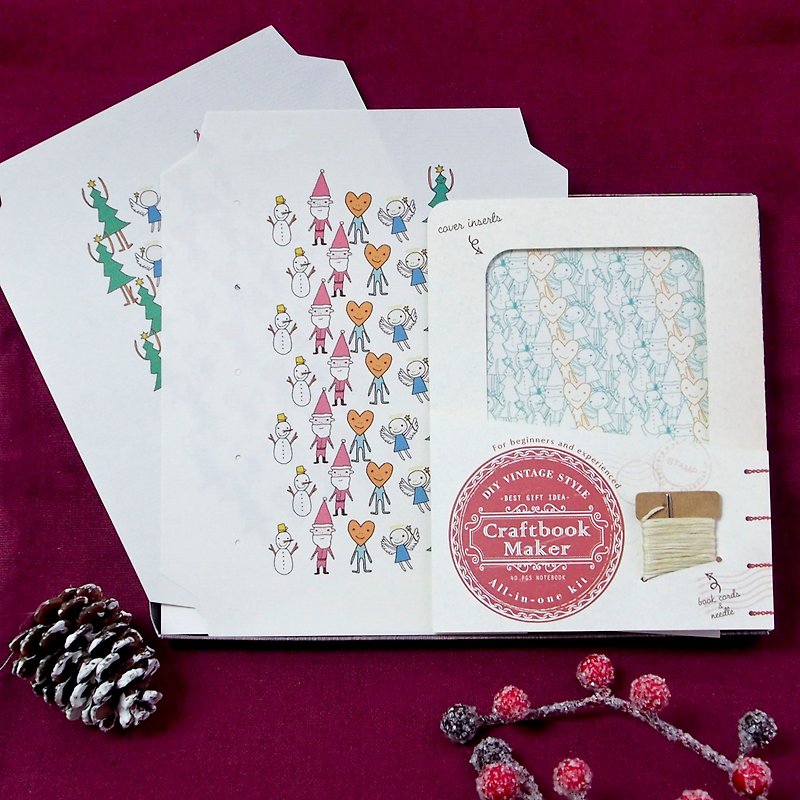 Christmas Edition Craftbook Maker (Bind Your Own Notebook Kit) - Santa and Friends Pattern - งานไม้/ไม้ไผ่/ตัดกระดาษ - กระดาษ ขาว