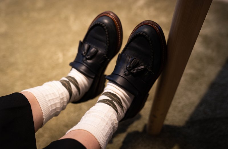 Argyle Check Socks Pima Cotton(white/ olive green) - ถุงเท้า - ผ้าฝ้าย/ผ้าลินิน ขาว