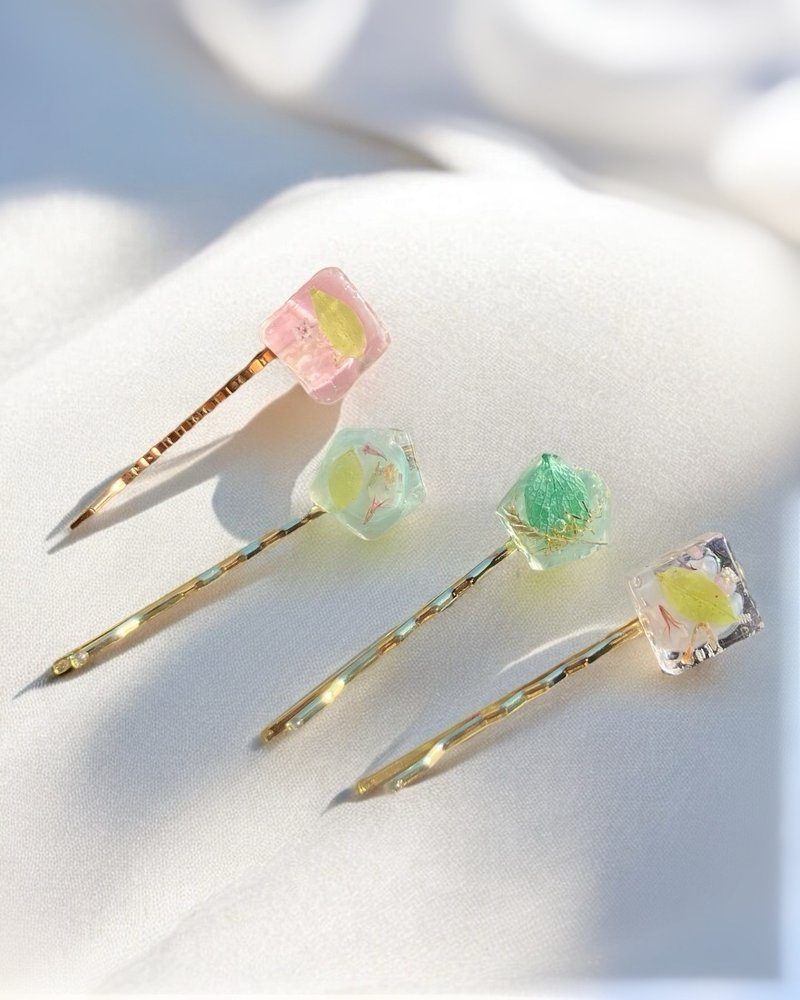 糖心微光系列 日本樹脂 手作一字髮夾| 植椛。飾 小眾設計品牌 - 髮夾/髮圈 - 樹脂 多色