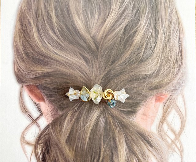 ヘアクリップ 合さ ハンドメイド♡レジン 鉱石風 石 ブルー クリア