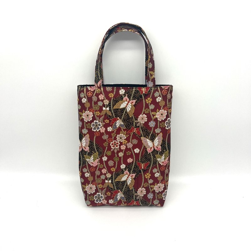 Japanese pattern handbag made from Nishijin-ori and brocade fabric - Handbags & Totes - Polyester Red