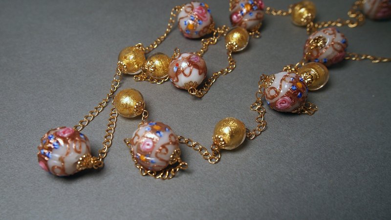 #BS020 Murano Glass Beads Necklace - Necklaces - Glass Gold