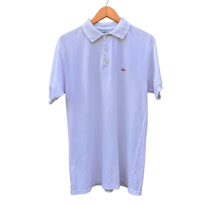 Vintage Lacoste White Classic Polo Shirt Made in France - 男襯衫/休閒襯衫 - 棉．麻 白色