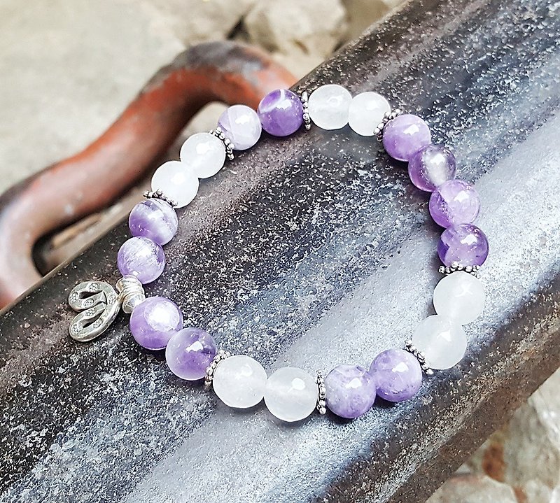 The direction of the heart-the heart of longing dream amethyst x faceted white chalcedony sterling silver bracelet silver - สร้อยข้อมือ - เครื่องเพชรพลอย สีม่วง