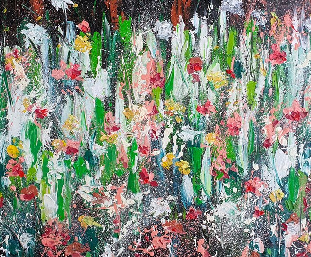 絵画 「シロツメクサ」作者 H.K 詳細不明