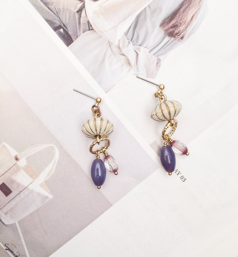 La Don - Flying Saucer Pumpkin Purple Rice Ear Pins - Earrings & Clip-ons - Acrylic Purple