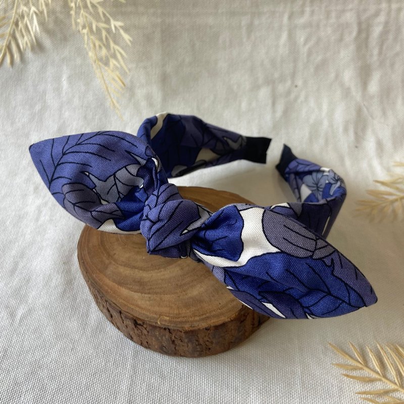 髮箍/兔耳髮箍/清晨的森林-藍紫 - 髮箍/髮帶 - 棉．麻 藍色