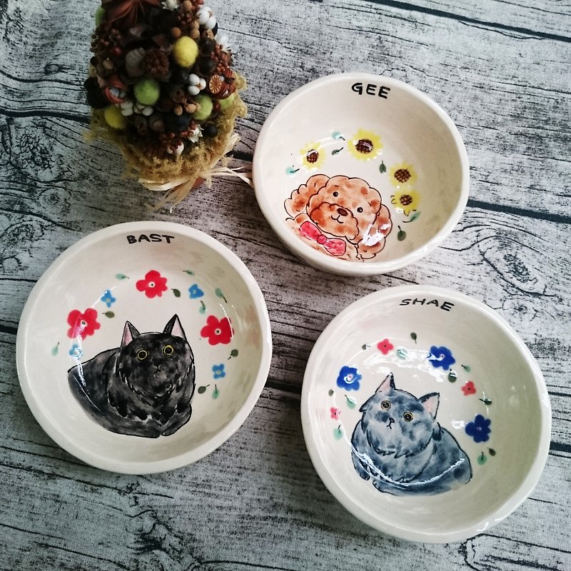 手作彩繪寵物碗訂製 - 寵物碗/碗架 - 瓷 
