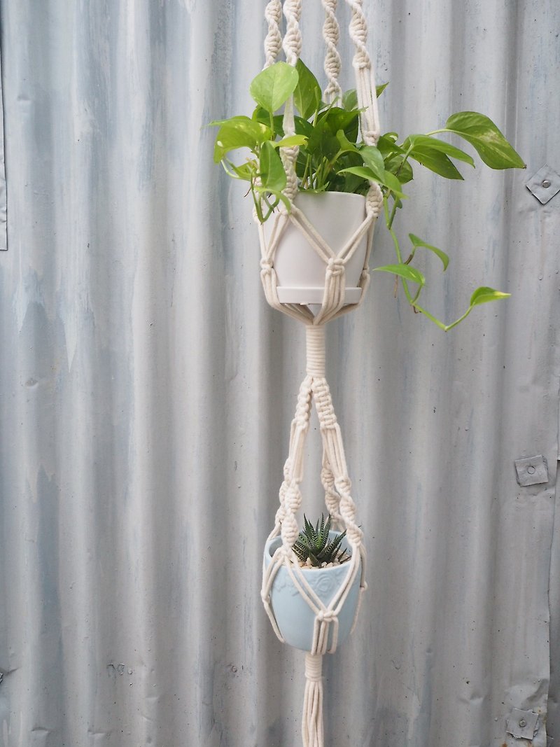 DOUBLE Macrame Plant Hanger // Indoor Pot Plant Hanger // Twisted - Plants - Cotton & Hemp White
