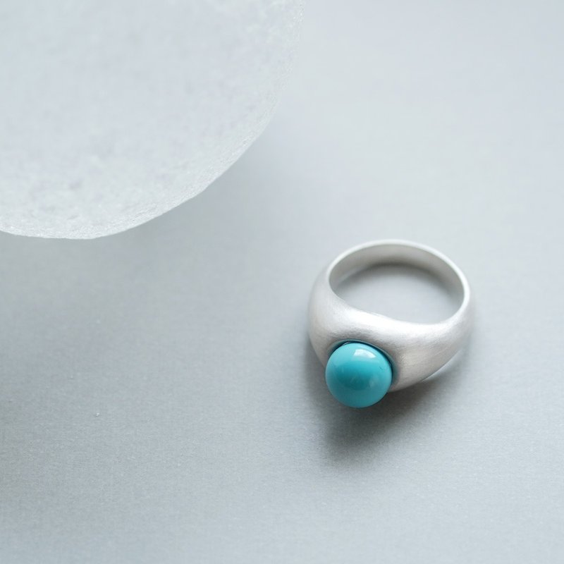 Turquoise Matte Ring Silver 925 - แหวนทั่วไป - โลหะ สีน้ำเงิน