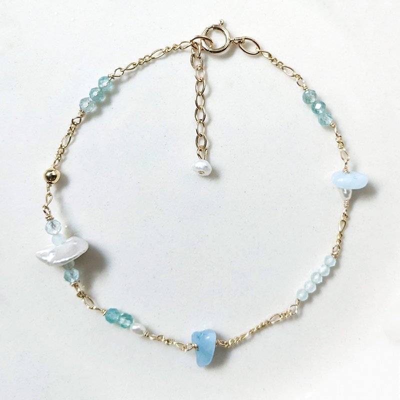 藍色系天然石珍珠14kgf手鍊 美國14k包金 可客製 - 手鍊/手鐲 - 寶石 藍色