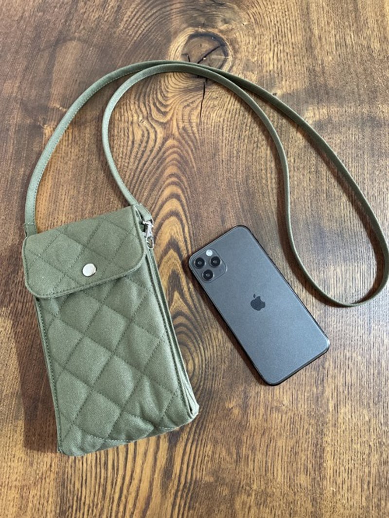 倉敷帆布　キルティング　スマホポシェット　ミニ　ショルダーバッグ　スマホショルダー  カーキ - 側背包/斜背包 - 棉．麻 