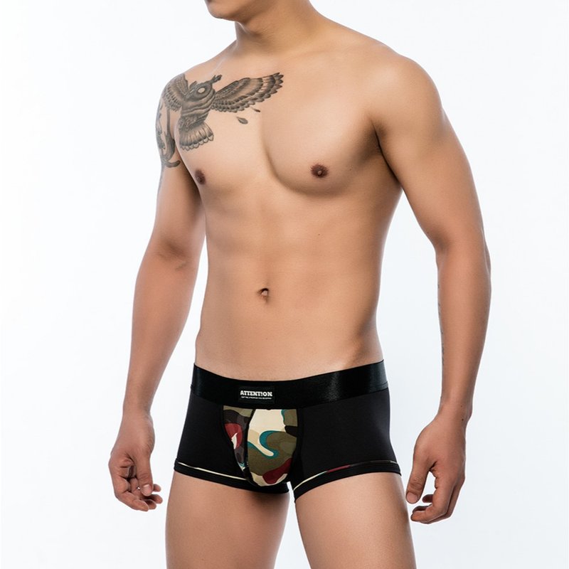 AttentionWear黑標超低腰四角內褲【迷彩】│ATTENTION - 男內衣褲 - 尼龍 黑色