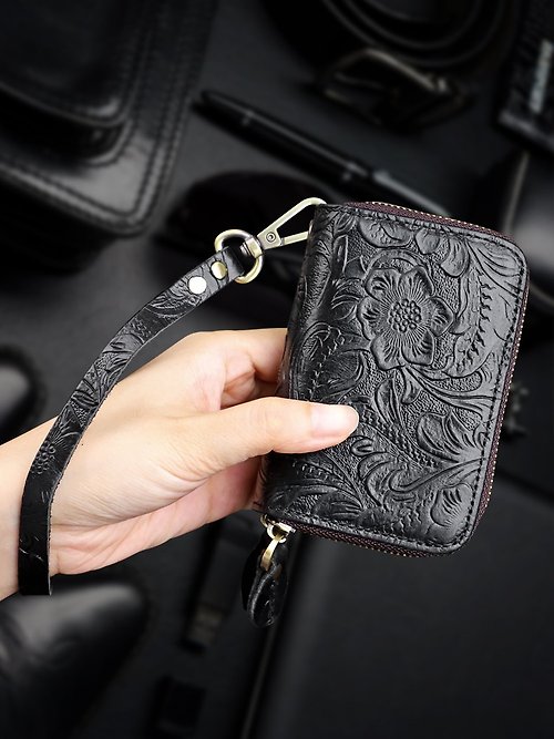梵果 手工真皮鑰匙包 雙層拉鏈收納袋 零錢包 輕巧卡片錢包 皮夾
