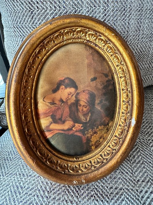 金銀寶貝 古董法國橢圓咖啡色仕女相框擺飾 W869