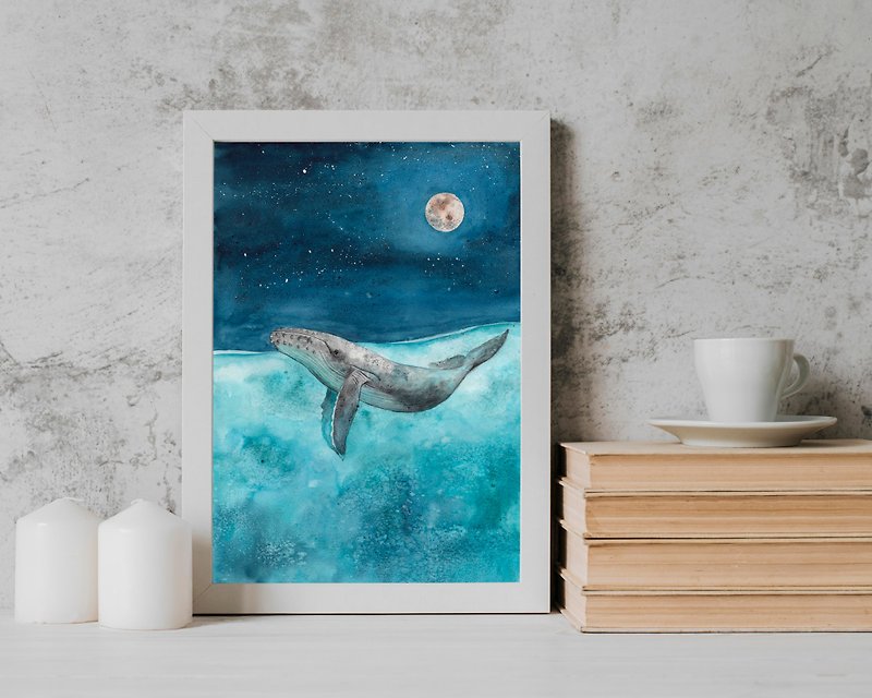 Ocean digital print | Printable wall decor | Watercolor download art - ภาพวาดพอร์ทเทรต/ภาพวาด/ภาพประกอบดิจิทัล - วัสดุอื่นๆ 