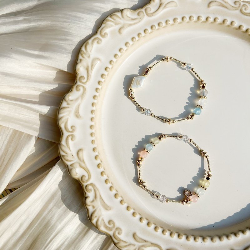 Diamond-shaped pearls, aquamarine, labradorite, moonstone , Stone, natural stone crystal bracelet, customized - สร้อยข้อมือ - คริสตัล 