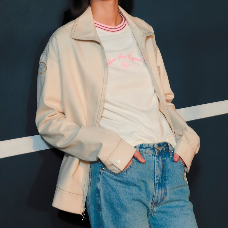 Oversized Cotton TRACK JACKET Cream - Women's Casual & Functional Jackets - Other Materials Multicolor