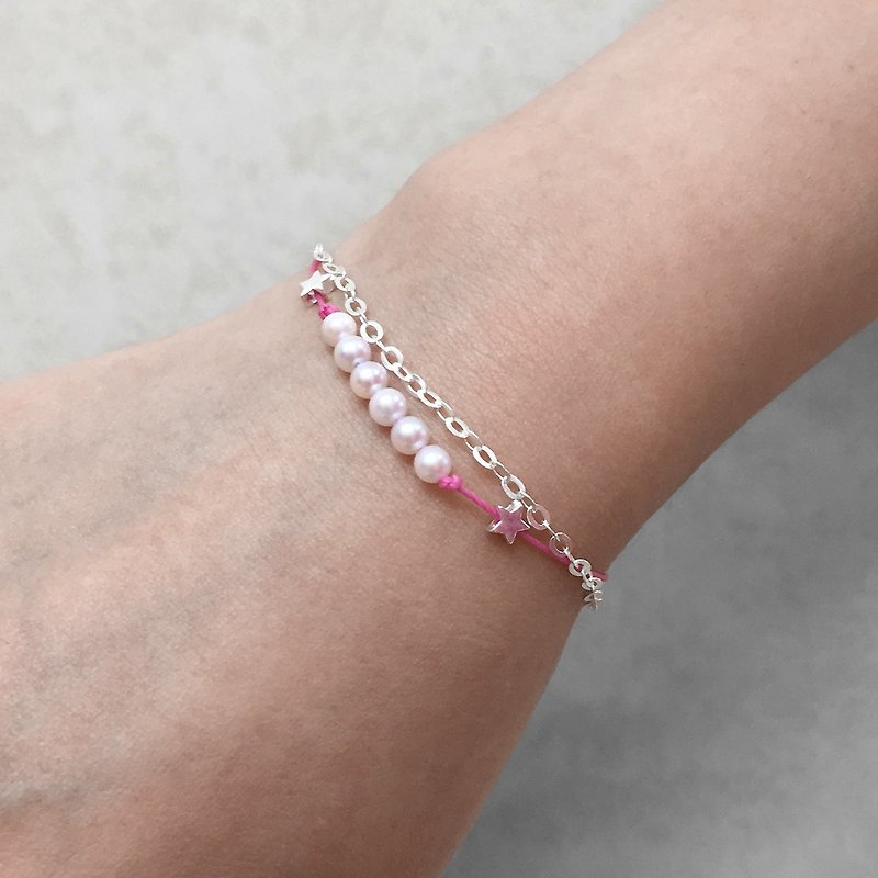 Pearl String Chain Bracelet | Pearl Bracelet | Akoya Pearl Bracelet | Pearl - Bracelets - Silver 