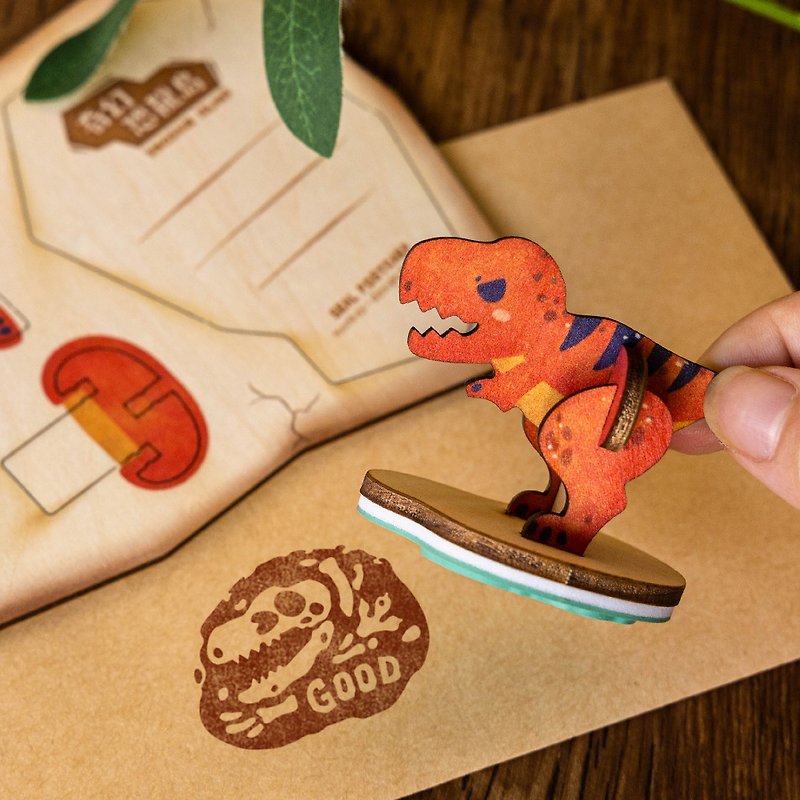 DIY Stamp Postcard [Fantasy Dinosaur Island - Discover Tyrannosaurus] Wooden Puzzle Toys - งานไม้/ไม้ไผ่/ตัดกระดาษ - ไม้ สีนำ้ตาล