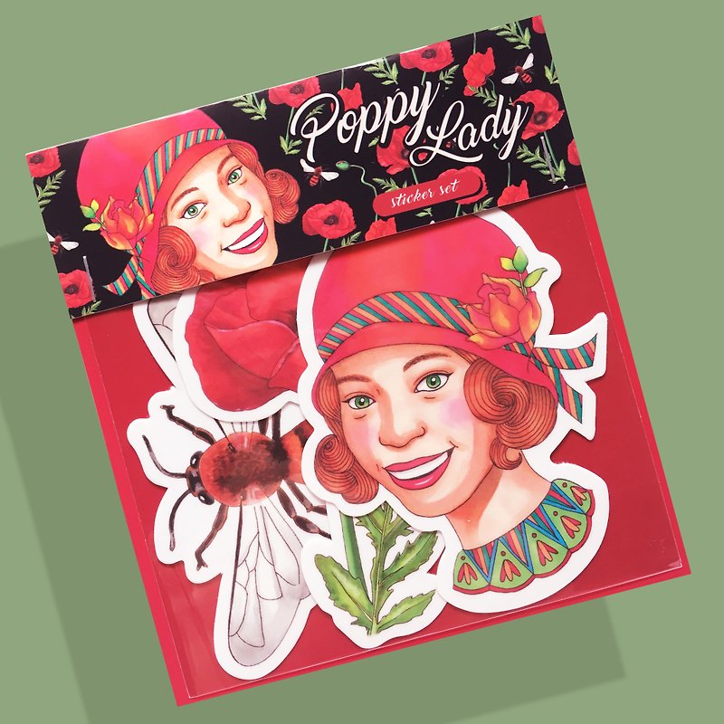 Poppy Lady Sticker Set - สติกเกอร์ - วัสดุกันนำ้ สีแดง