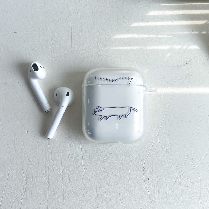 lazy cat AirPods 1/2 generation fully transparent earphone protective case - thick - หูฟัง - พลาสติก สีใส