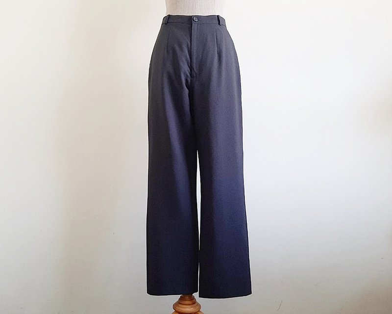 26 Waist Vintage Dark Gray Pants Womens High Waisted Trousers Straight Leg Pants - 男長褲/休閒褲 - 聚酯纖維 灰色