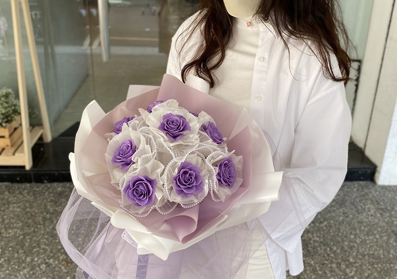 _紫の花束_バレンタインデーの花束_誕生日の花束_ - ドライフラワー・ブーケ - 寄せ植え・花 パープル