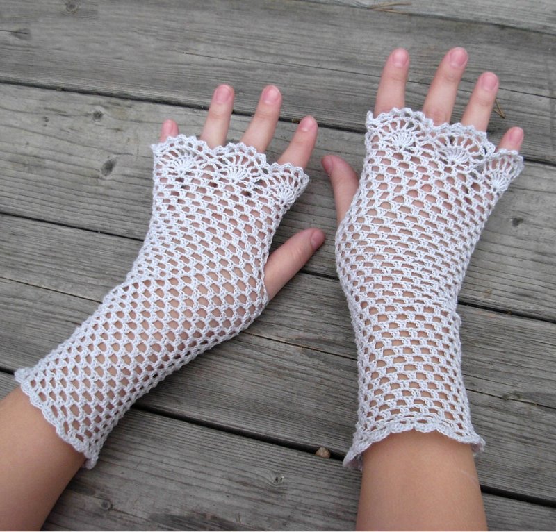 Cottagecore lace fingerless gloves, crochet gloves, lace white victorian gloves, - Gloves & Mittens - Cotton & Hemp White