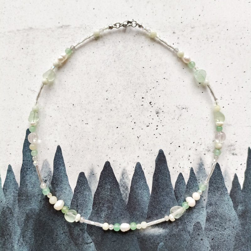 | Early spring | Natural stone beaded necklace | Colored Stone, green aventurine, aquamarine | - Necklaces - Semi-Precious Stones 