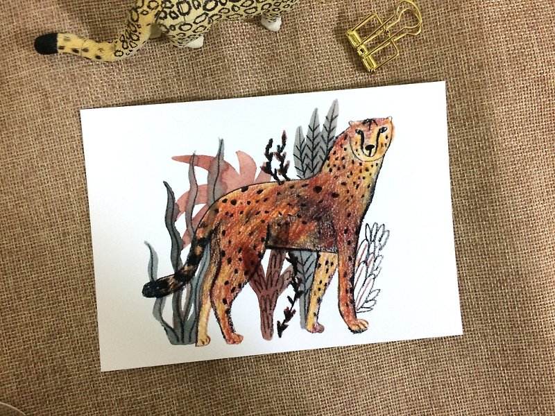 Go wild- leopard & big cats illustration postcard - การ์ด/โปสการ์ด - กระดาษ สีส้ม