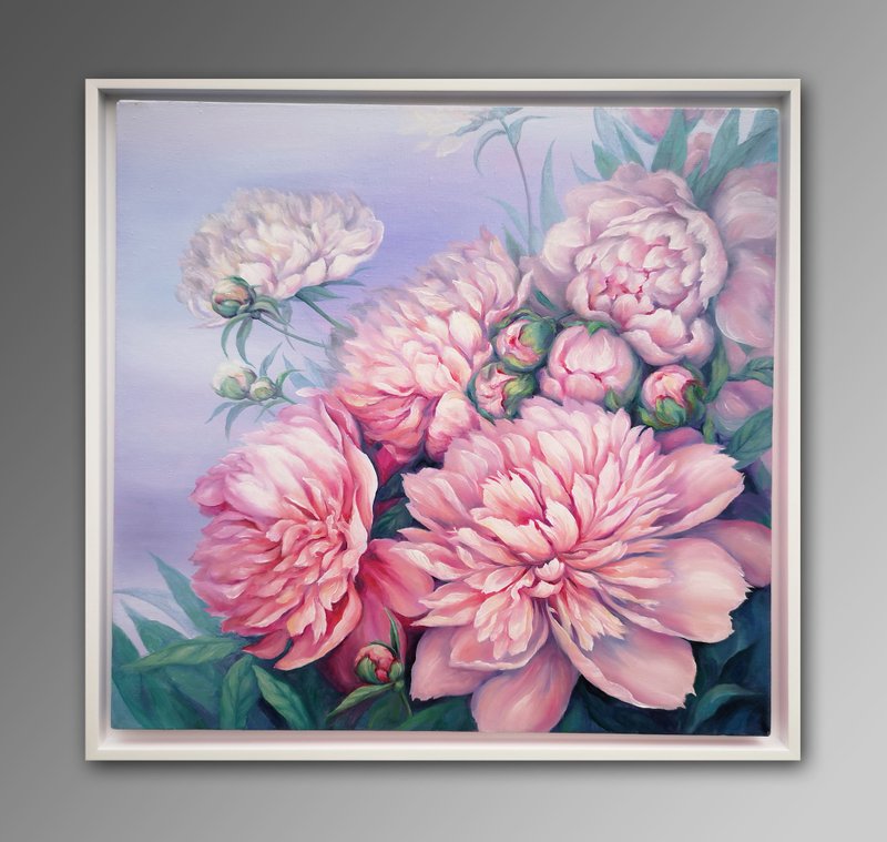 Peony Oil Painting Original Wall Art on Canvas 70x70cm - 海報/掛畫/掛布 - 棉．麻 