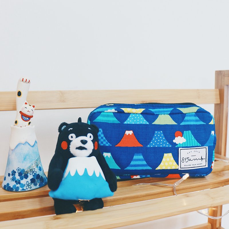 濃い青の富士山ペンケース/化粧品バッグ| 815a.m - ポーチ - コットン・麻 