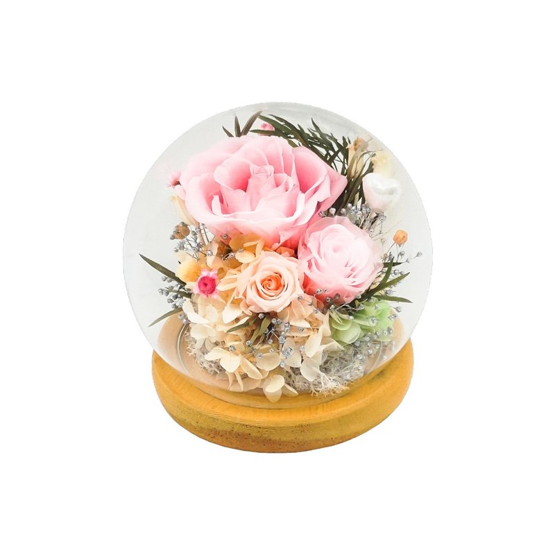 Crystal Glass Sphere Decoration - Enchanting Beauty - Dried Flowers & Bouquets - Plants & Flowers Pink