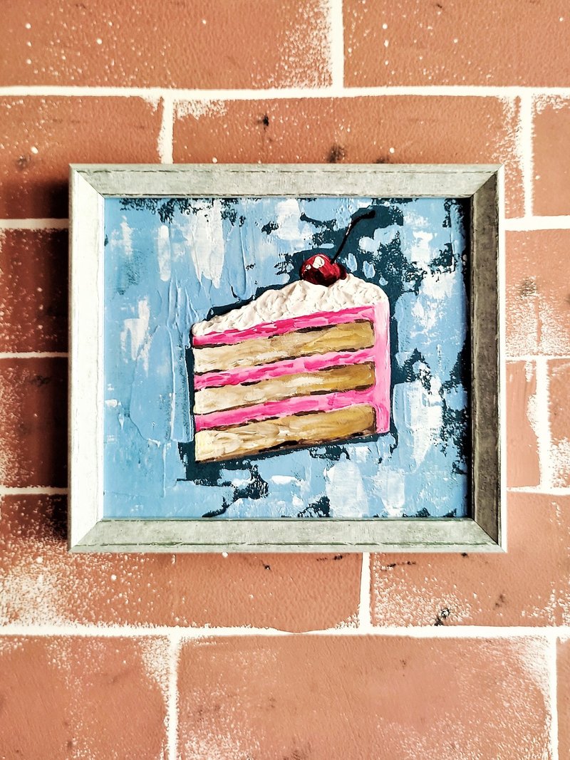 Original framed cherry cake picture / Cherry dessert kitchen wall decor - 壁貼/牆壁裝飾 - 壓克力 多色
