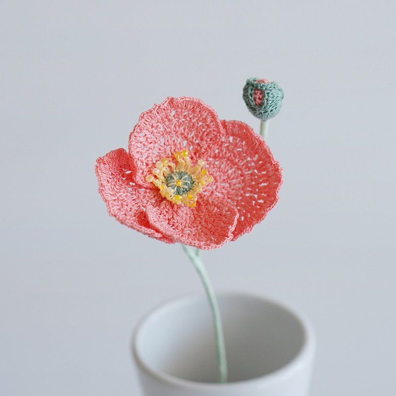 Crochet Flower Poppy - ของวางตกแต่ง - ผ้าฝ้าย/ผ้าลินิน สีส้ม