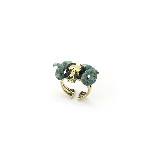 MAFIA JEWELRY Zodiac Ramble skull ring is for Aries in Brass Patina color color ,Rocker jewelry ,Skull jewelry,Biker jewelry