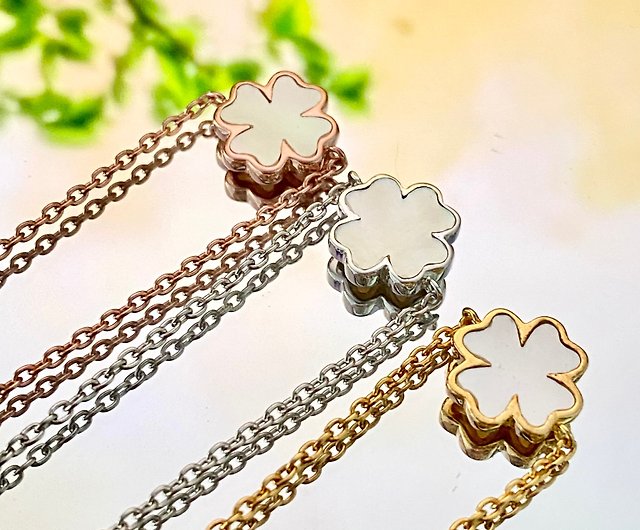 14K Real Solid Gold Four Leaf Clover Bracelet for Women