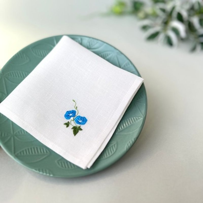 Pinkoi Proxy Purchase - Cool Morning Glories | Hand-embroidered and hand-sewn soft Linen handkerchief - Other - Cotton & Hemp 