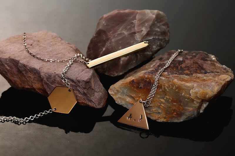 AJEOSSI【Hand×Custom ×DIY】 Brass, Red Copper × Geometric Necklace / Bracelet - Necklaces - Copper & Brass Gold