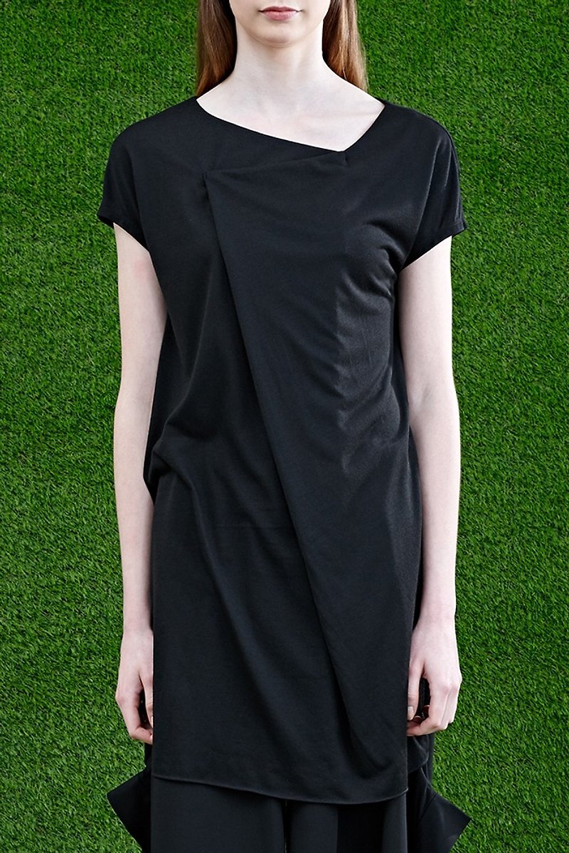 Black large folding three-dimensional knit top - Women's Tops - Paper Black