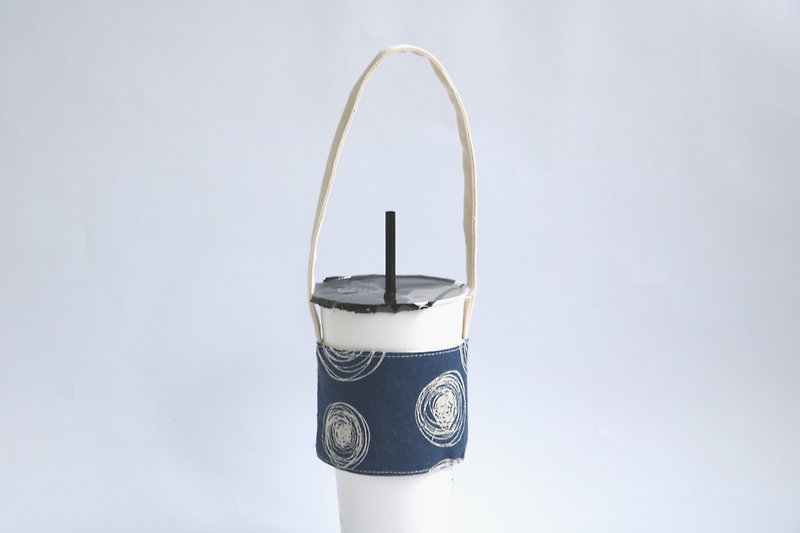  MaryWil環保杯套飲料提袋輕便款-藍色圈圈 - 飲料提袋/杯袋/杯套 - 棉．麻 藍色