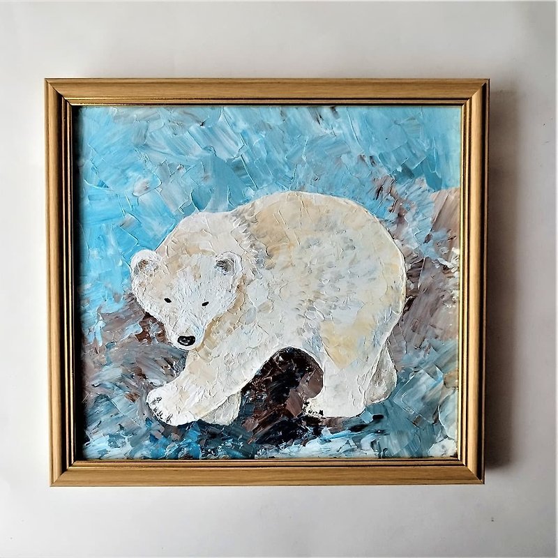 Polar bear original painting, Polar bear original artwork, Bear painting - ตกแต่งผนัง - อะคริลิค หลากหลายสี