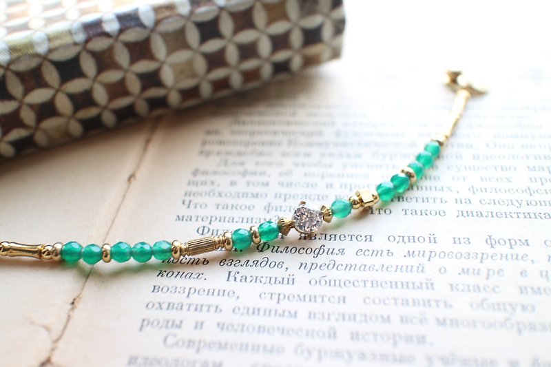 Melody-Green agate  zircon  brass handmade bracelet - Bracelets - Other Metals Green