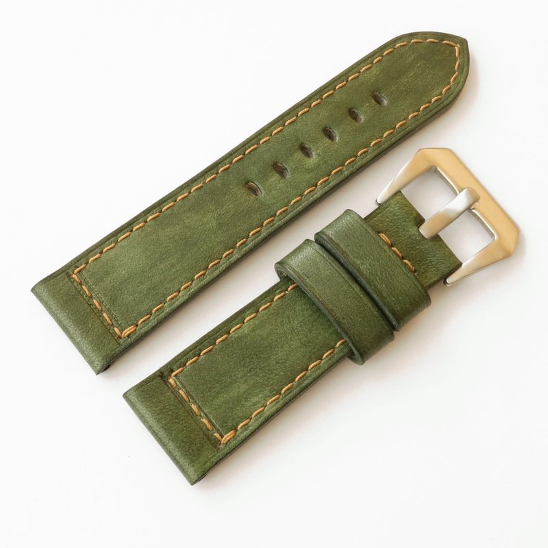 Green watch strap for Panerai, watchband PAM style, watchstrap olive - สายนาฬิกา - หนังแท้ สีเขียว