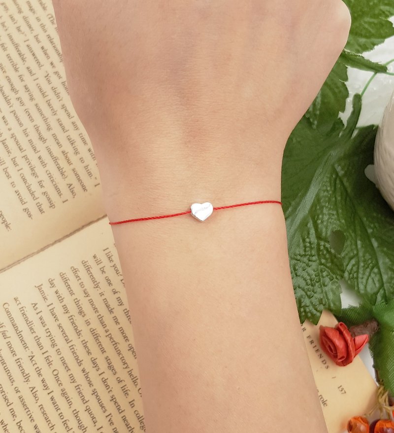 925 sterling silver solid love bean bean smooth / red line bracelet old hand rope love bean - Bracelets - Polyester Red