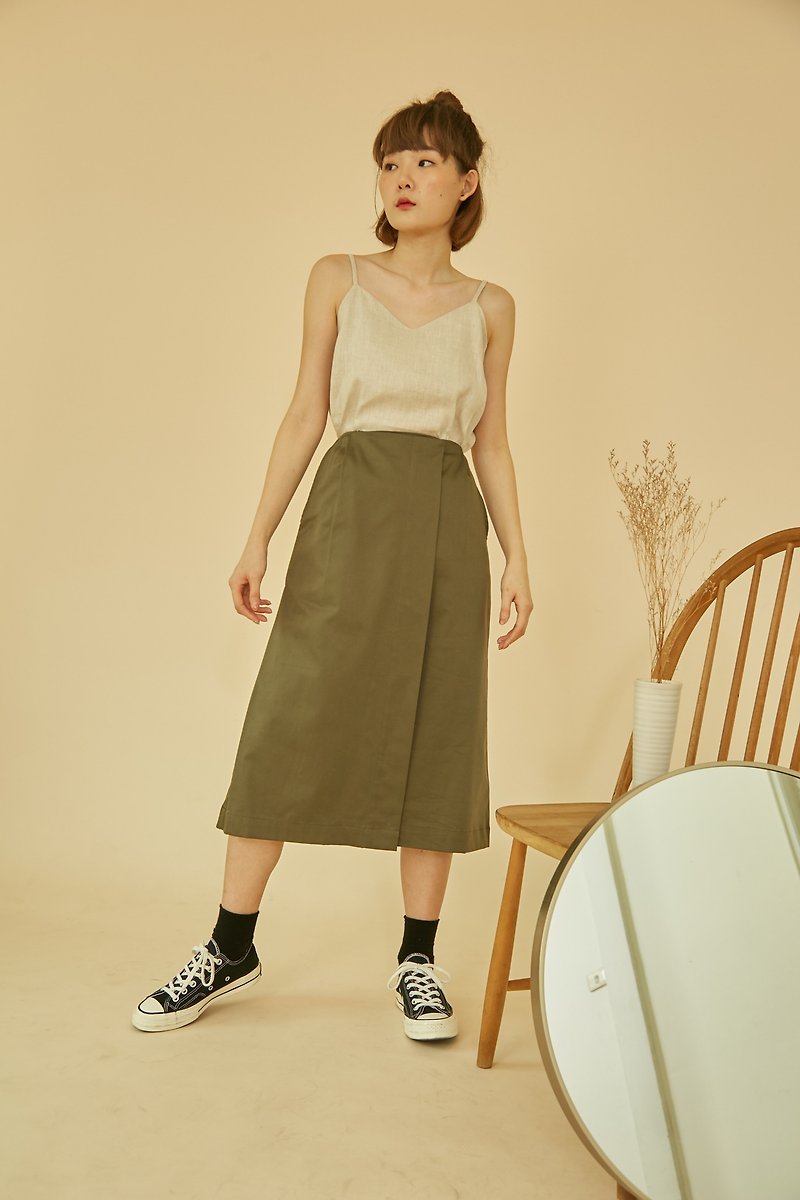 Fine Cotton Wrap Skirt In Olive Green Color - 裙子/長裙 - 棉．麻 綠色